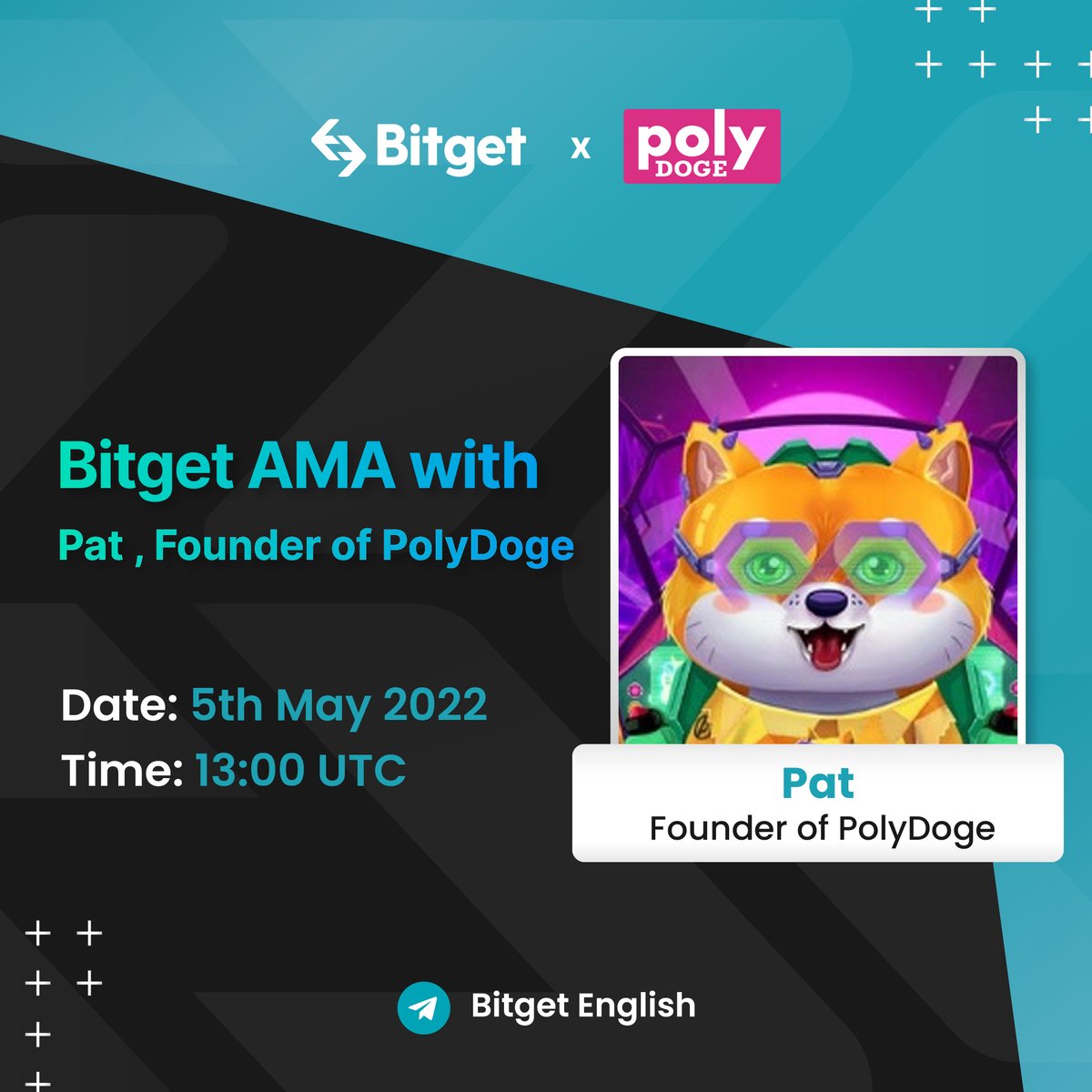 bitget's tweet photo. Live AMA with #Bitget &amp; @PolyDoge on May 5th, 1 PM (UTC) 🔥

💎 3 Questions will be selected during Part 2 of Live AMA!
⭐ Up to 500 $USDT in Airdrops!

✅ RT + @3 friends, 2 lucky winners will be selected

📝 Make Sure To Join -> https://t.co/mqfUUu0FW8 https://t.co/zTPKoRMhfc