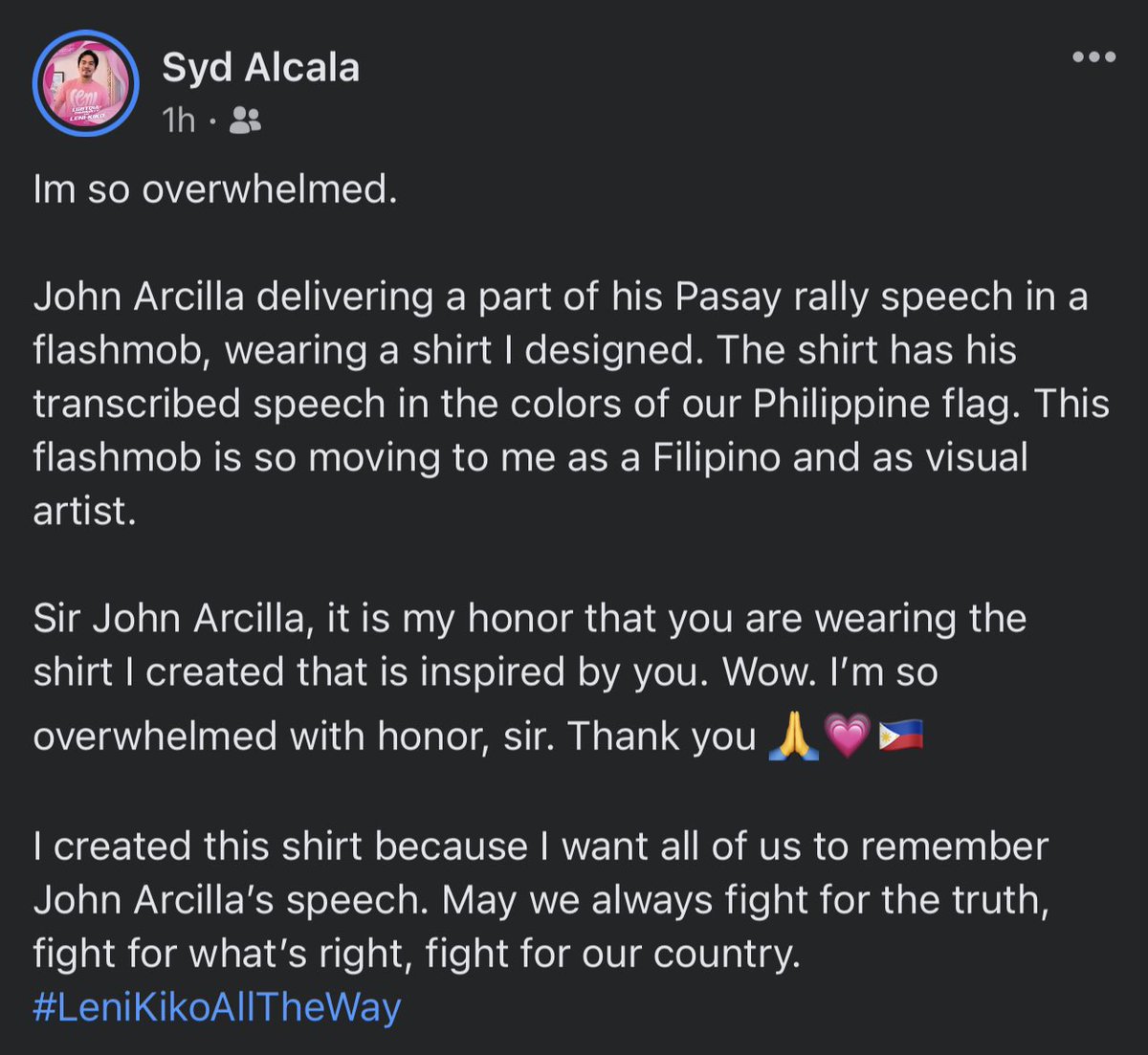 shidoni's tweet photo. John Arcilla is wearing the shirt I designed that was inspired by him. 😭💗 #IpanaloNa10ParaSaLahat https://t.co/0mangPkCRD