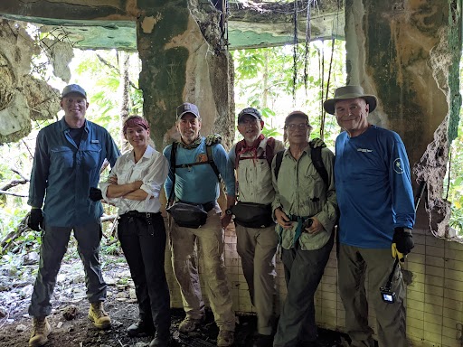 ProjRecover's tweet photo. The team rests in an old bombed-out  Japanese lighthouse on the way to the crash site.

#KeepingAmericasPromise #powmia #honorthem #neverforget #fallenheroes #military #veterans #usnavy #army #usmc #usaac #usaf #DPAA @thisisuic https://t.co/G8qjqnPwJh