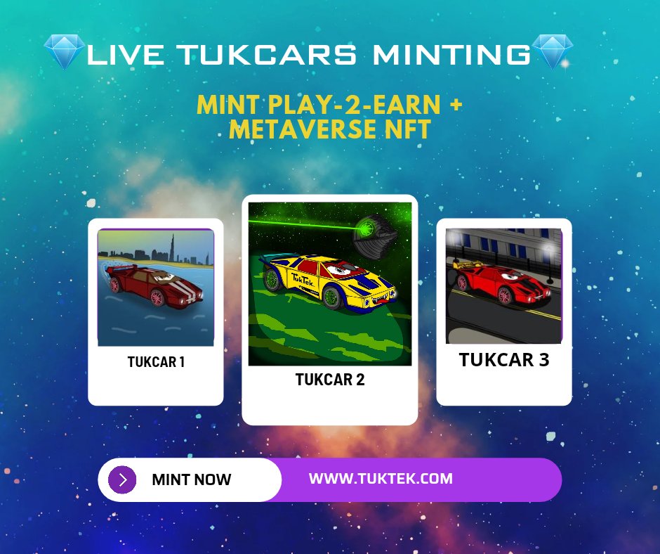 <a href="/TukTekNFT/">TukTek</a> is an #NFTCommunity celebrating the richness of technology, #Metaverse, &amp; #P2E in every aspect of life via art❤️. Featuring 10k unique #TukCars🚘

💰110 $Matic Presale✍️

📍Mint: tuktek.com 

#NFTGiveaways #opensea #blockchain #Ethereum #DeFi #NFTs #Pump