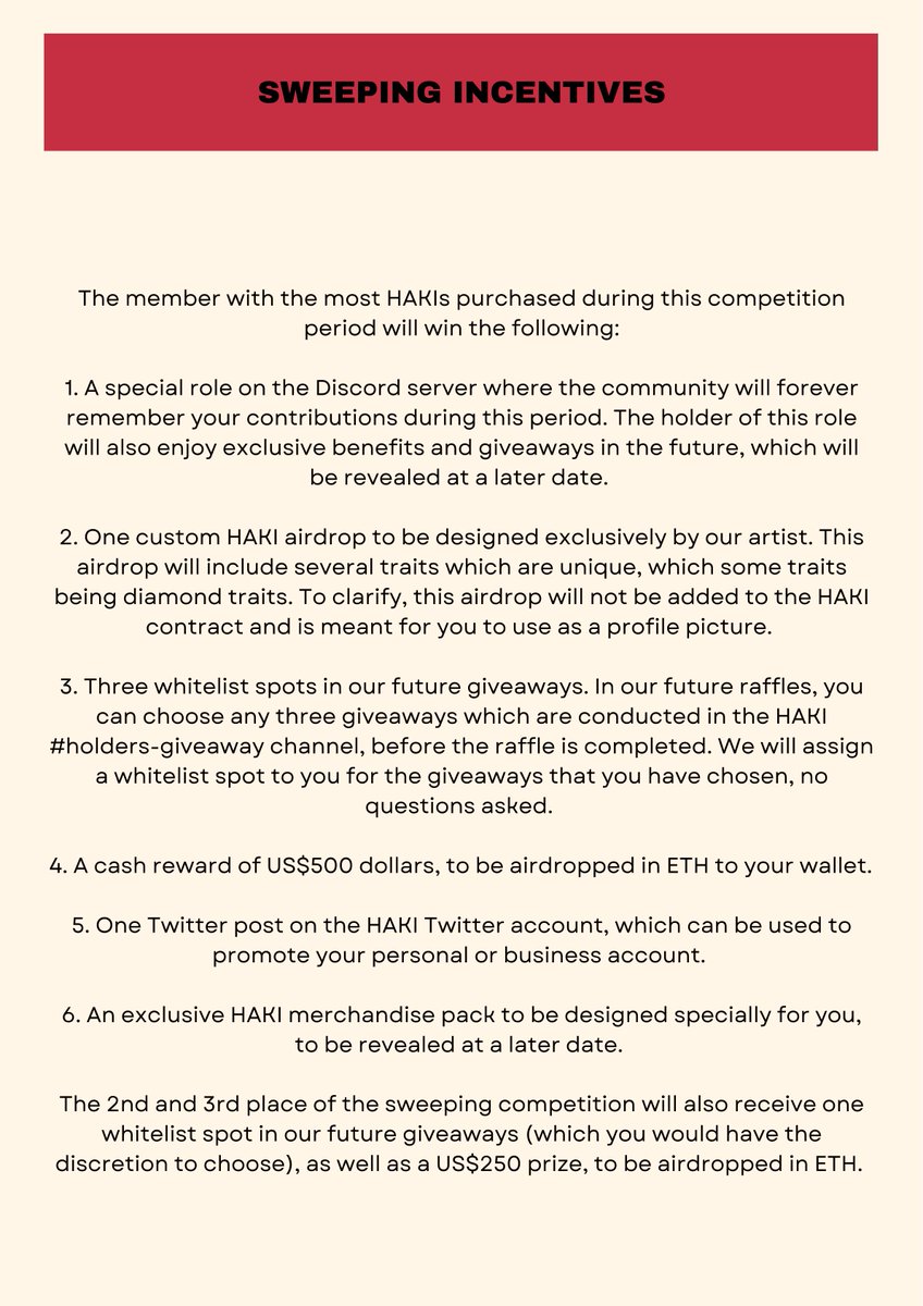 HakiNFT's tweet photo. 🚨 SWEEPING INCENTIVES 🚨

Thursday, 5 May 2022, 12am UTC
to
Sunday, 15 May 2022, 12am UTC

Join our Discord for more info! ⤵️
https://t.co/8u1YSd5Aqn
#HAKI https://t.co/p0appPoLj0