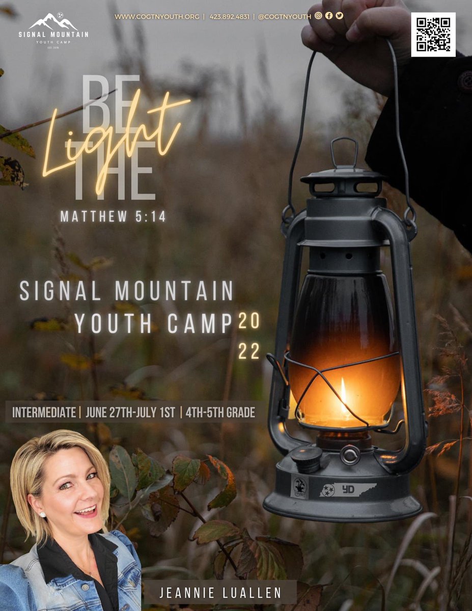 Looking forward to our guest speaker at Signal Mountain Youth Camp during INTERMEDIATE WEEK…It’s going to be 🔥🔥🔥 Get your kiddos registered!! Go to cogtnyouth.org/smyc to register!