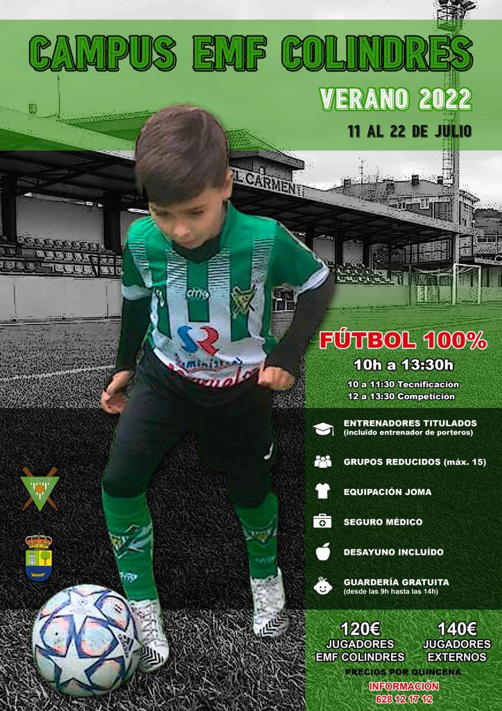 💚🤍⚽️🤍💚

Campus de verano de <a href="/CDColindresyEMF/">C.D. Colindres y E.M.F</a> ⚽️🧒

Del 11 al 22 de julio 🗓
Campos del Carmen de Colindres 🏟

Plazas limitadas‼️

Info e inscripciones en las oficinas del campo de fútbol o en el tlf 628 12 17 12  ☎️

#colindresyfútbol