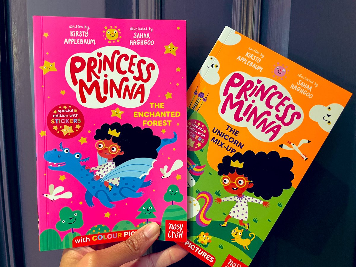 Look what I’ve got! (Thank you @NosyCrow!) Bold, striking art by @SaharHaghgoo and gorgeous storytelling from the very versatile @KirstyApplebaum. A new full-colour series to delight little readers. With STICKERS. Out 5th May! #PrincessMinna 👑