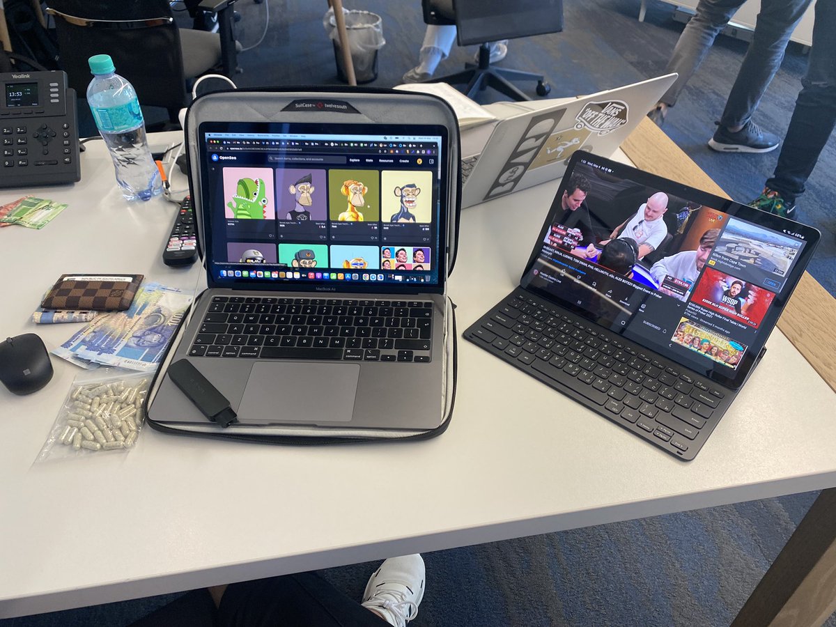 F@cking degens in the office . Taking Mushrooms, trading Apes, watching poker!