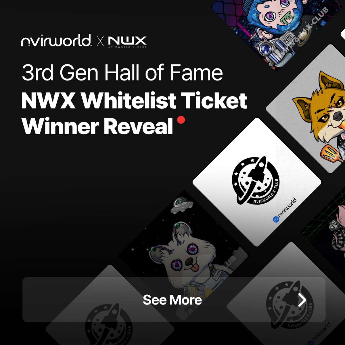 NvirWorld's tweet photo. 🎊NvirWorld 3rd Gen Hall of Fame Nvirians NWX Whitelist Ticket Raffle Winner Announcement🎊

Congratulations on your Winning!

🎈Go to See the Winner LIst
https://t.co/hPxgLv7zKK https://t.co/uWFmO259BL