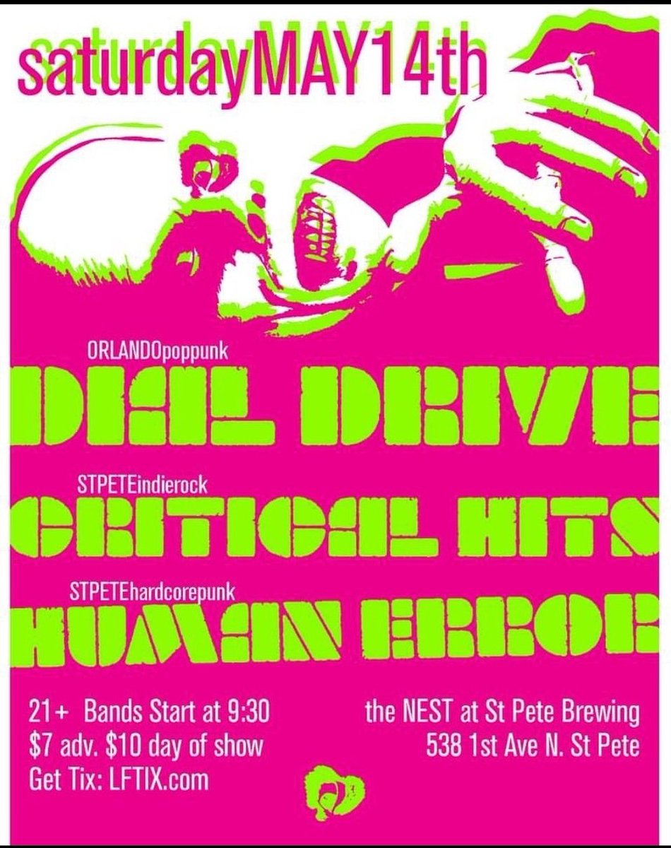 dial_drive's tweet photo. We're stoked to be back out in St. Pete, FL 5/14! 🤘🤘🤘Also don't miss our new single out everywhere 5/13🤙
#punk #dialdrive #RoeVWade #punkrock #bands https://t.co/ibiNtIbPLQ