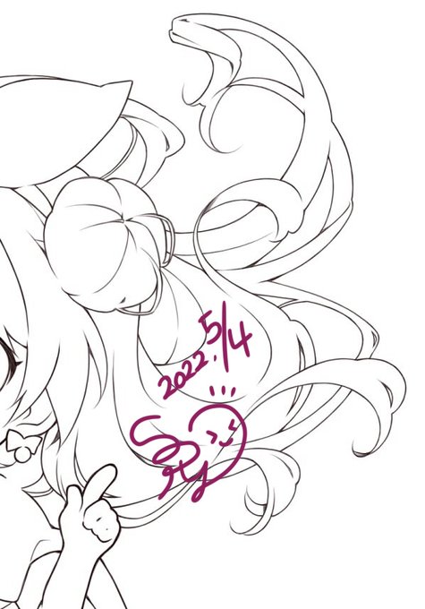 もくもくSAIで線画。髪の流れ神✨自画自賛 