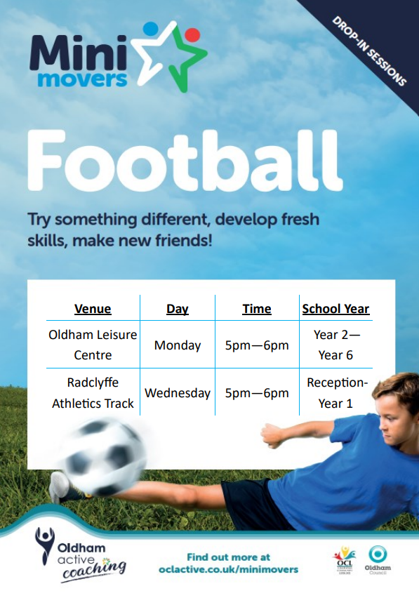 OACoaching's tweet photo. Our NEW Mini Movers sessions go live from Monday 9th May across @OCLactive Centres.

Sessions included Multi Sports, Dance, Football and Badminton

For days and times visit 
https://t.co/JpRHnme8Vo

@OldhamCouncil @OldhamChronicle @OldhamNews @Oldham_Hour https://t.co/BI9uXgLT9P