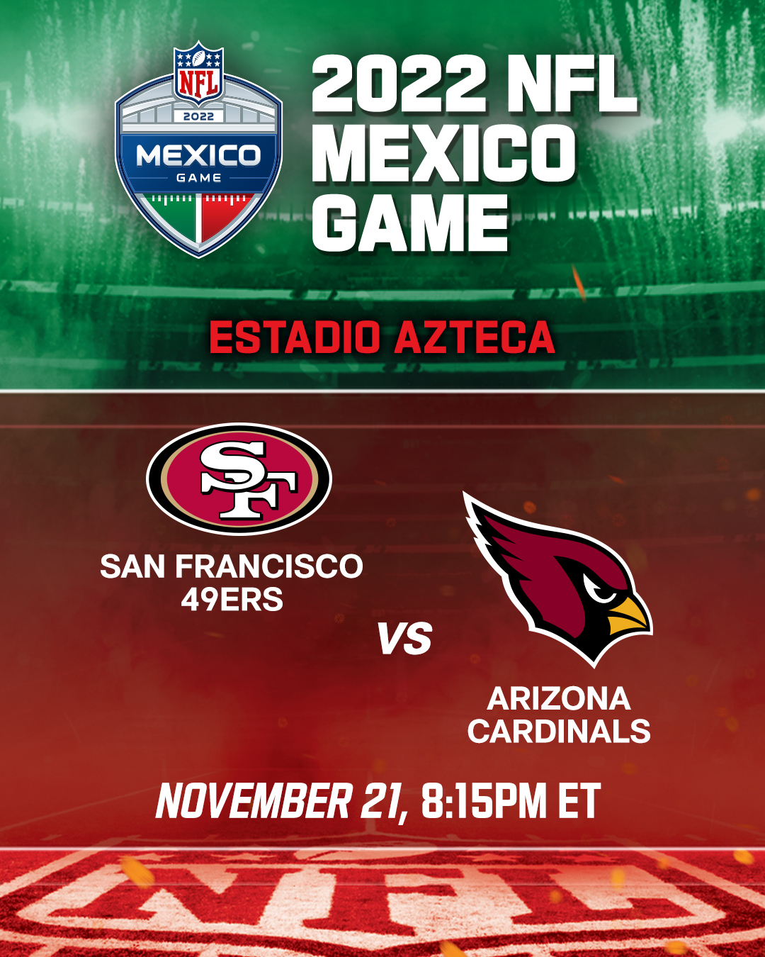 NFL on X: 'An NFC West showdown in Mexico City. The @49ers and @AZCardinals  will meet in Mexico on Nov. 21 on ESPN! @nflmx @NFLEspanol   / X