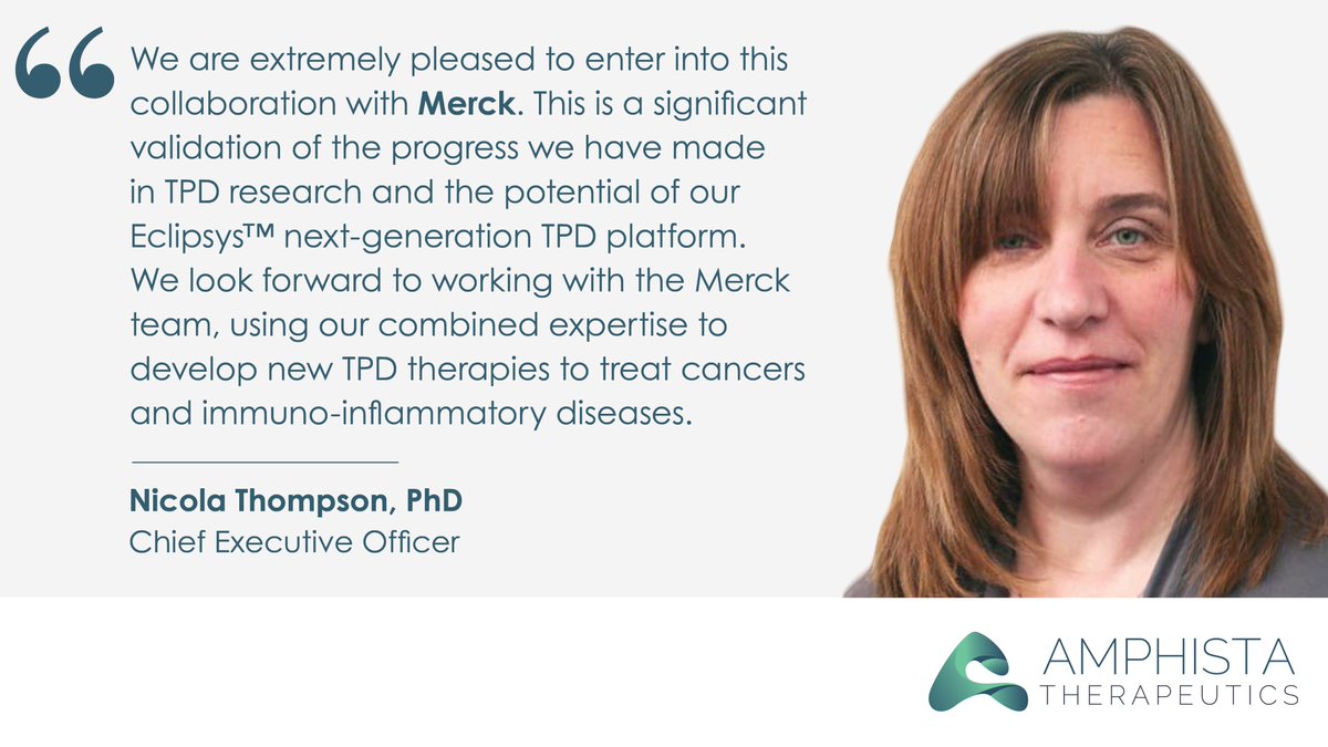 AmphistaThera's tweet photo. Today we have announced a strategic collaboration with @MerckHealthcare. We will collaborate to leverage our proprietary Eclipsys™ #TPD platform and generate novel protein degrading therapeutics in oncology and immunology. https://t.co/fUR6XbZp8A #targetedproteindegradation https://t.co/qwTiLpQWxg