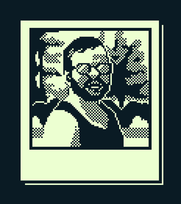 i was antsy last night so i did a 1-bit polaroid recreation of my husband i took last summer