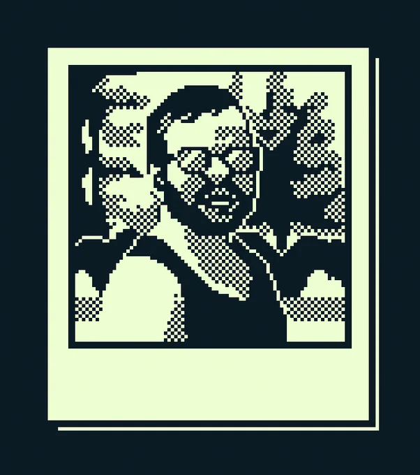 i was antsy last night so i did a 1-bit polaroid recreation of my husband i took last summer 