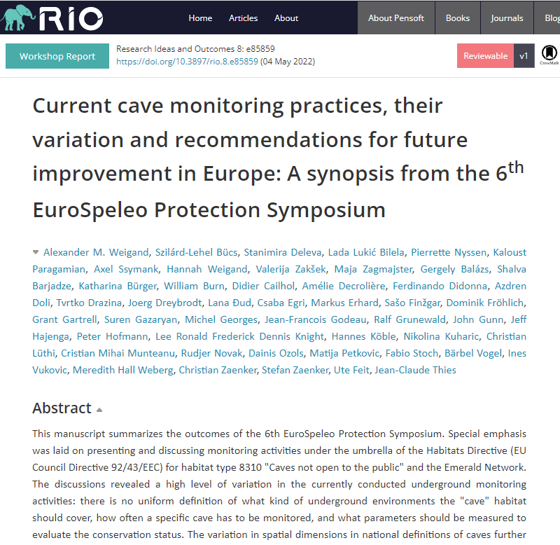🆕Newly published in our #journal Workshop Report: doi.org/10.3897/rio.8.… reports on good practices in #cave #monitoring identified at the 6th EuroSpeleo Protection Symposium, 2020.
🗨️"Cave montoring practices are far from being standardised in Europe"
#Speleology #Biomonitoring
