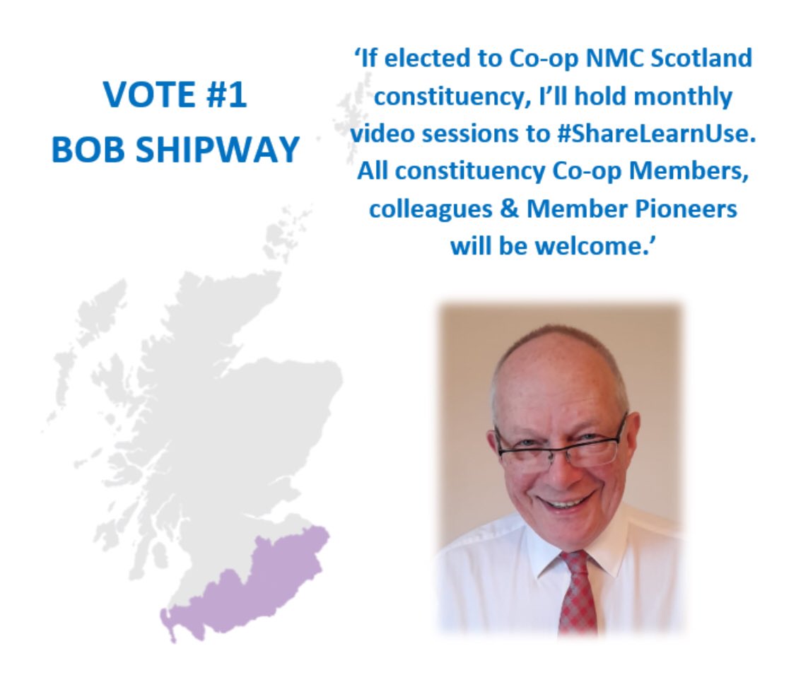 BobS_MPC's tweet photo. If elected to Co-op NMC Scotland constituency I’ll hold monthly video-links open to constituency members, colleagues & Member Pioneers, to #ShareLearnUse & improve our Co-op members’ engagement. I’d only ever serve a max. of 2 terms to enable NMC renewal. PRT #ItsWhoIAm #IYouWe https://t.co/5dPCc5gjyw