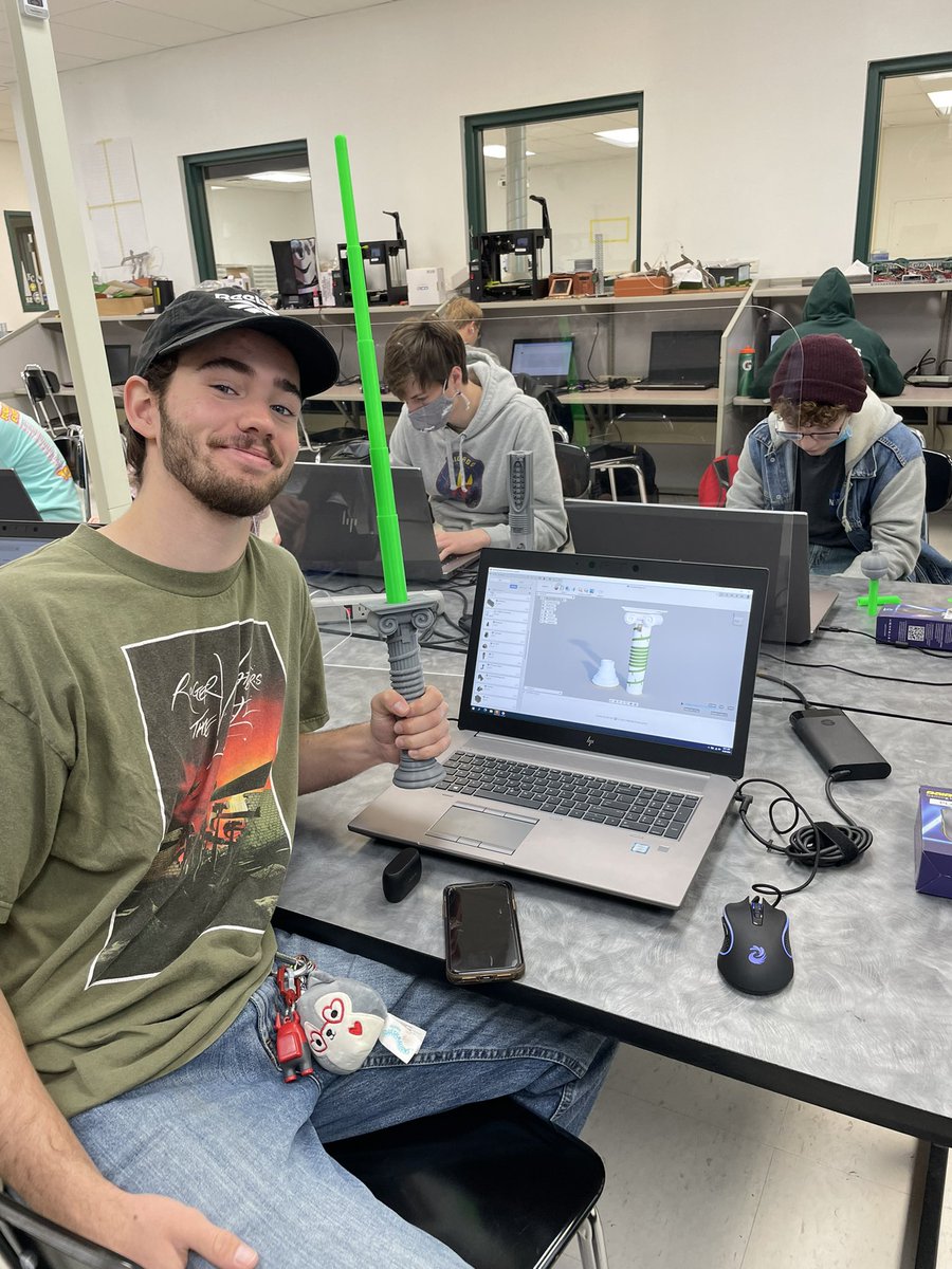 schuyler_gina's tweet photo. .@Grayslake_Rams PLTW classes are designing lightsabers for customers: their teachers. Each student interviewed an instructor to create/ printed a custom design. On behalf of @Grayslake127 May the 4th be with you! #Engineering #PLTW #IsupportCTE #3D @PLTW_Plach https://t.co/bIWZoVGfAo