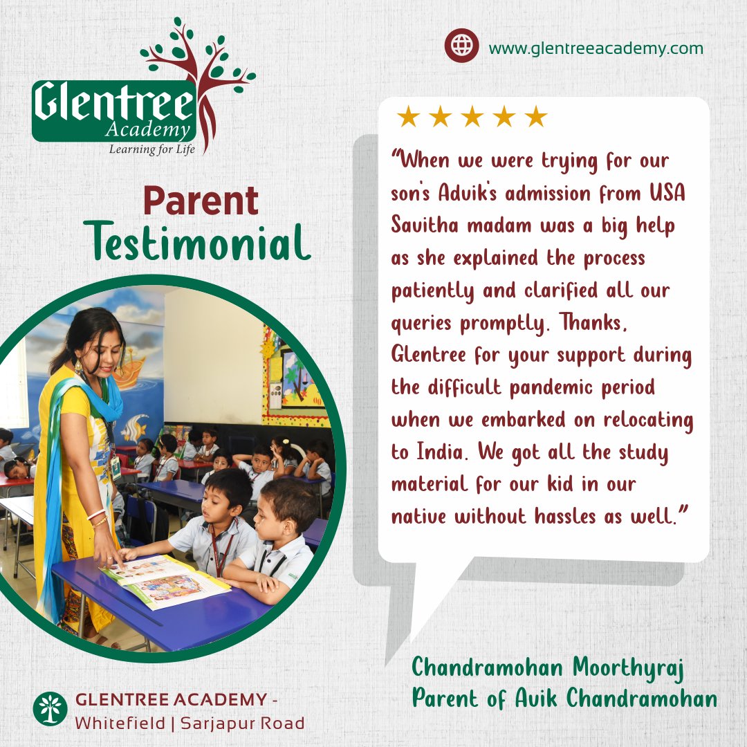 GlentreeAcademy's tweet photo. Words of praise are our motivation to strive for greater heights. Small efforts from your end make us feel accomplished and successful.
#Parentspeak #testimonial #aboutglentreeacademy #TeachingMethodology #schoolreview #schooltestimonial #cbseboard #schools #cbse. https://t.co/N4GoDNCJHx