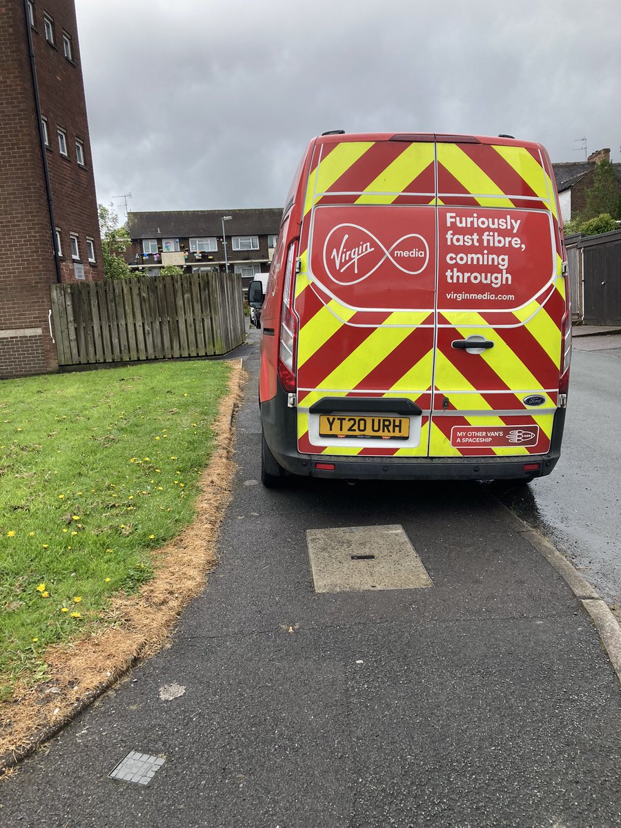 WakelinLydia's tweet photo. @virginmedia can you not park on the pavements! How can my little boy get past this in his powered wheelchair? Thanks 👍🏻 https://t.co/HZNfSkmYG5