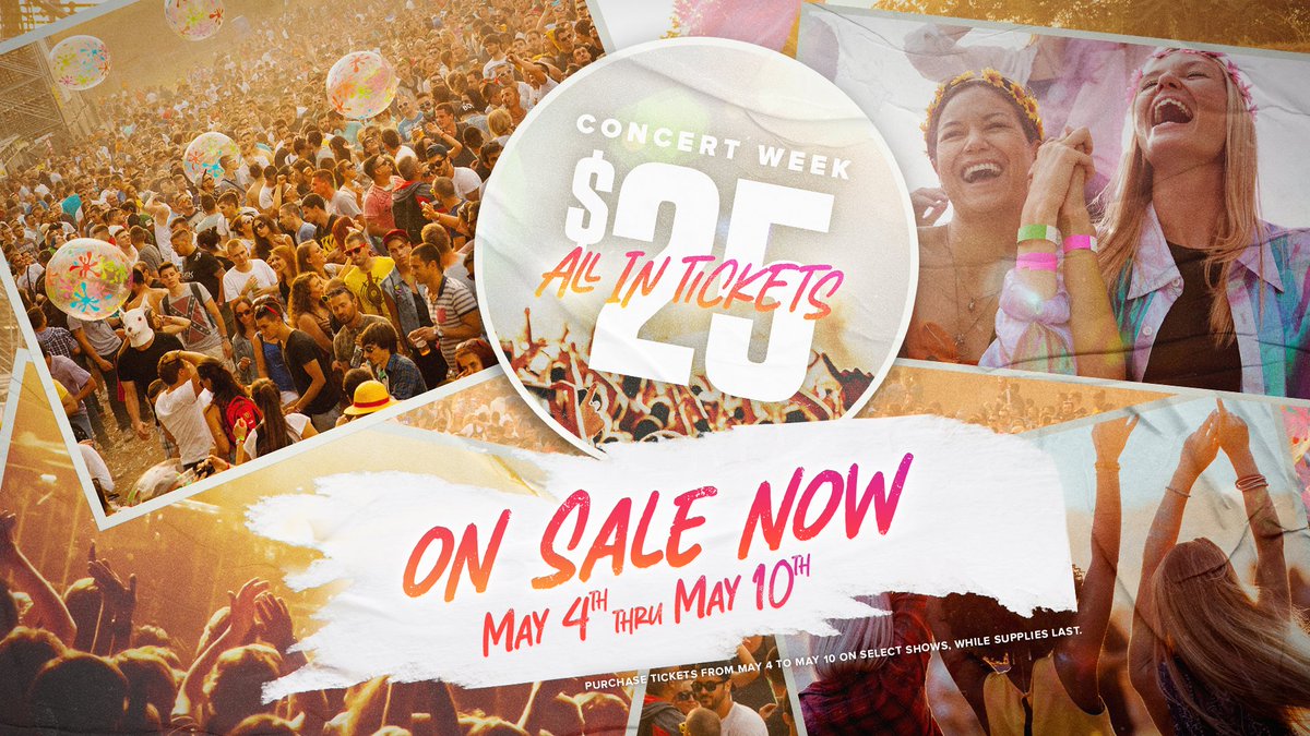 #ConcertWeek is here! Get $25 all-in tickets* to select area shows! Get your $25 tickets now through May 10th right here:  livemu.sc/3y1qwAU
*Available while supplies last