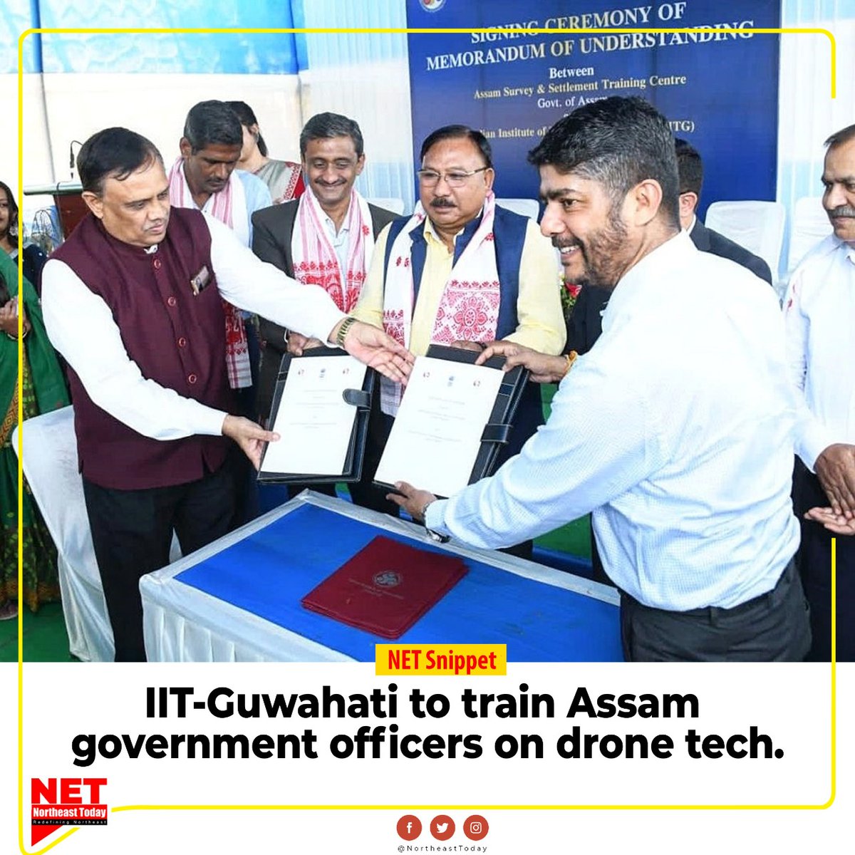NortheastToday's tweet photo. #Assam | IIT-Guwahati on Wednesday joined hands with the Assam Survey and Settlement Training Centre (ASSTC) for offering various training to its officers.
@IITGuwahati @JogenMohanAssam
@mygovassam
#IITGuwahati #ASSTC #training #dronetechnology #NetSnippet #NortheastToday https://t.co/G9plpD5PiY
