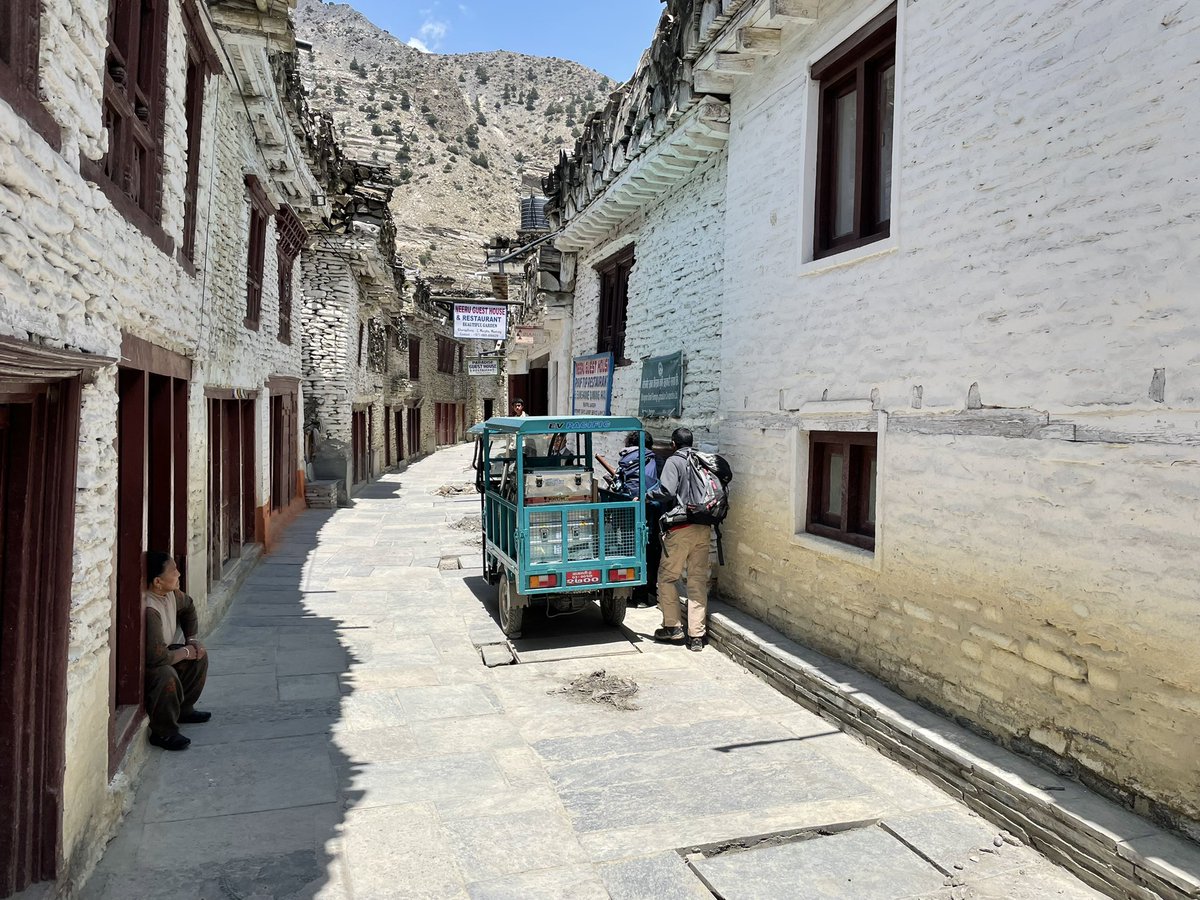 ChrisAndermann's tweet photo. #HelloMonsoon station 4 is up and running at Marpha. This is the northern end of the transect, located already in the rain shadow of the Himalayas, annual precipitation ~450 mm. @GFZ_Potsdam @basanta58_raj @paleohydrology https://t.co/HOYbHV3X1H