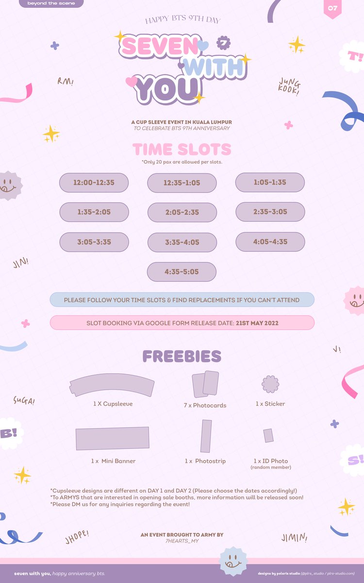 7HEARTS_MY's tweet photo. 💜 BTS 9TH ANNIVERSARY EVENT IN KUALA LUMPUR ˚₊✩‧₊

📍:Chizu &amp; Honzu, NU Sentral
🗓: 11 &amp; 12 june 2022 (SAT &amp; SUN)
⏰: 12.00 PM TILL 5.00 PM
OUTFIT THEME: PASTEL 

do read the notice below for more information, any questions please contact us through dm 🤍

#SevenWithYouinKL https://t.co/n70WoyhmYW