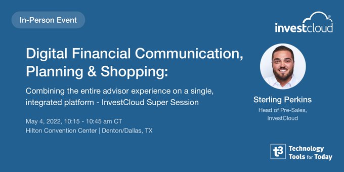 Don't miss Sterling Perkins at <a href="/InvestCloud/">InvestCloud Inc.</a> who will explore how to transform the way your #advisors interact with clients through the use of designed, digital custom experiences from a single, integrated platform. 

okt.to/alQ0us

#digitaltransformation
