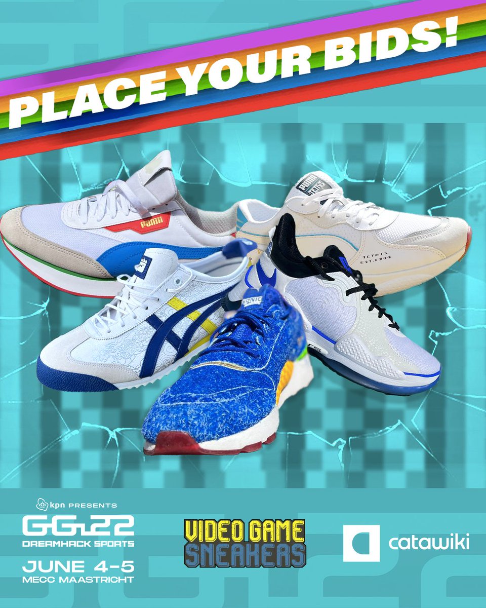 🎉THERE’S STILL TIME🎉

Wanna get your hands on some really cool sneakers from Video Game Sneakers? 👟 

The first auction hosted by <a href="/Catawiki/">Catawiki</a> and #gg22 is ending this Sunday - go place your bids here - catawiki.com/en/a/631417! 🔥

Get your tickets here👇
tickets.ggdreamhacksports.com/e0cd5ed5fd494b…
