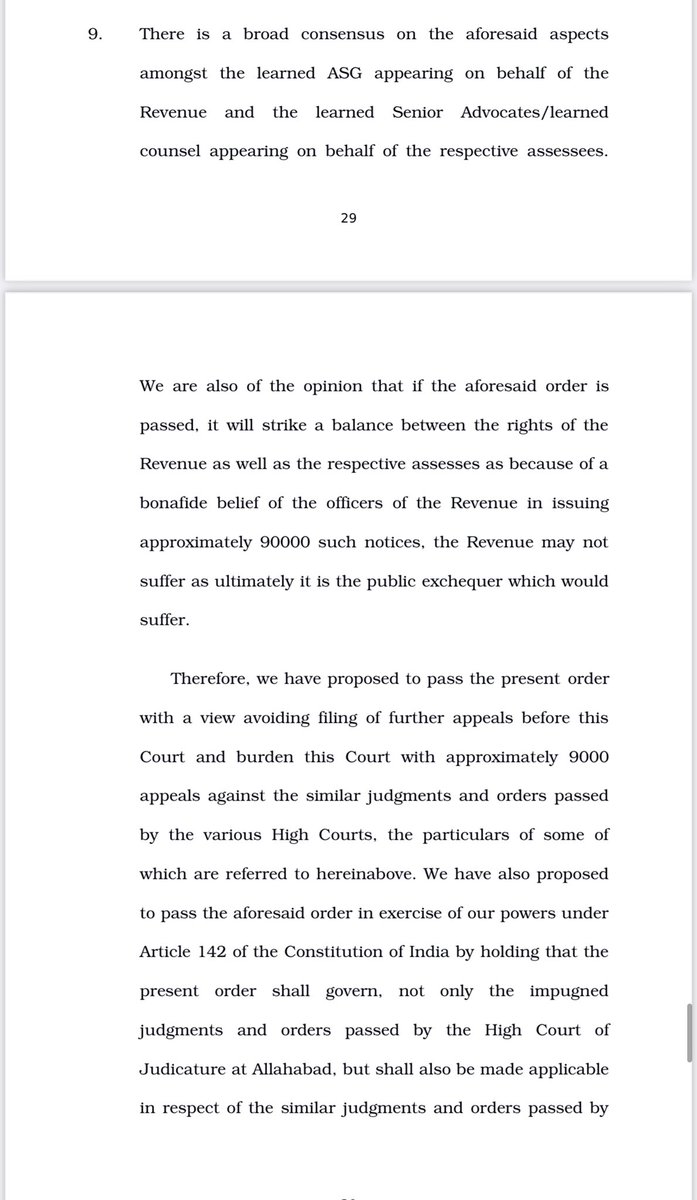 Jatin_Harjai's tweet photo. Sec. 148 notice(s) controversy under Income Tax.
Two important Take Aways:

- Hon’ble SC agreed with legal interpretation taken by HC’s 

- Powers under article 142 used by the SC to regularise notices.

Question before legal fraternities:
Rule of law ? Or
Rule or convenience ? https://t.co/2bOzpfAi6z