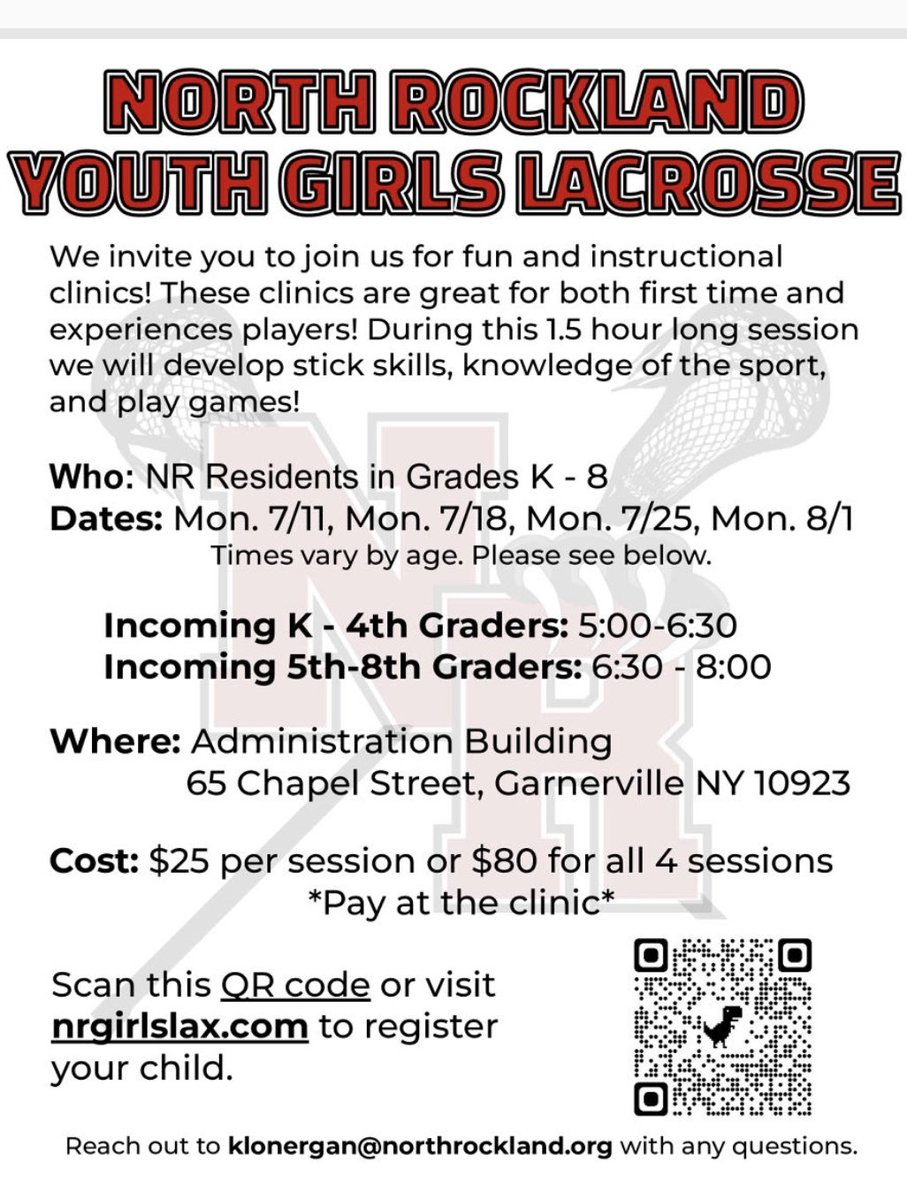 labier_jennifer's tweet photo. Sign up for an awesome lacrosse clinic run by the NR Red Raiders! https://t.co/Y2mnltB0uG ⁦@NRGirlsLacrosse⁩ ⁦@NRGirlsYouthLax⁩ ⁦@NRockathletics⁩ https://t.co/sIbxA9VPI6