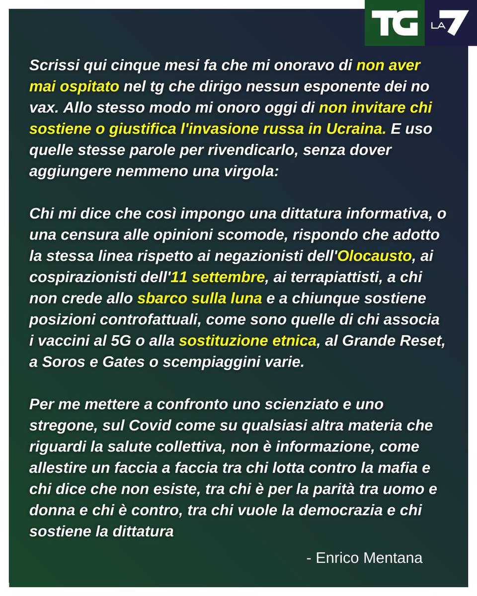 TgLa7's tweet image. 📌Il messaggio del direttore #EnricoMentana 

#tgla7 #specialeTGLa7