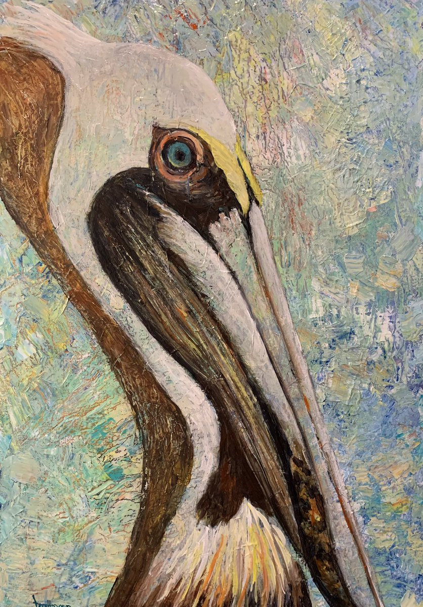 BSLartist's tweet photo. “Van Gogh Pelican” - 24x36” Acrylic on deep canvas   Available https://t.co/TT53vPmbLo