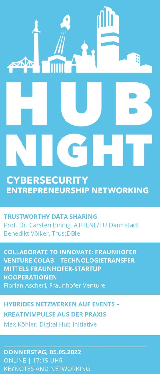 Dig_Hub_CySec's tweet photo. Der Countdown läuft: in knapp 24 Stunden startet unsere 22. #HubNight mit spannenden Speakern rund um die Themen #Accelerating, Datamanagement-Forschung und #Eventmanagement. Klingt Spannend? Anmeldung hier: https://t.co/Xgnb7KEQOZ 
Wir freuen uns! 🚀 https://t.co/M1dEAiOBnR