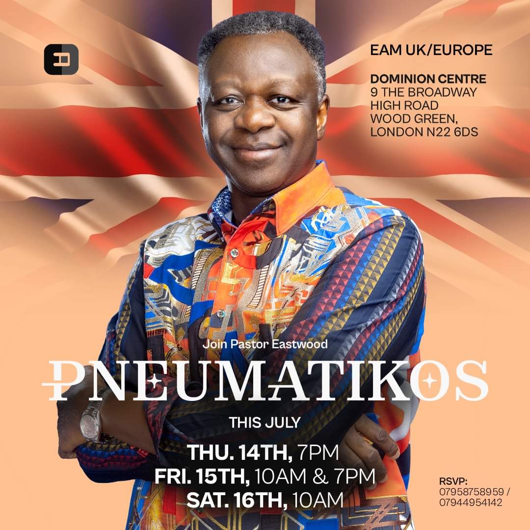 eastwoodanaba's tweet photo. Eastwood Anaba Ministries cordially invite partners and friends in the UK/Europe to be a part of this  empowering experience with Rev Eastwood in London this July!
Our next in person service in UK/EU in July 2022.

We look forward to seeing you!

#eamuk #EAMEU 
#pneumatikos https://t.co/FaL2lXiyde