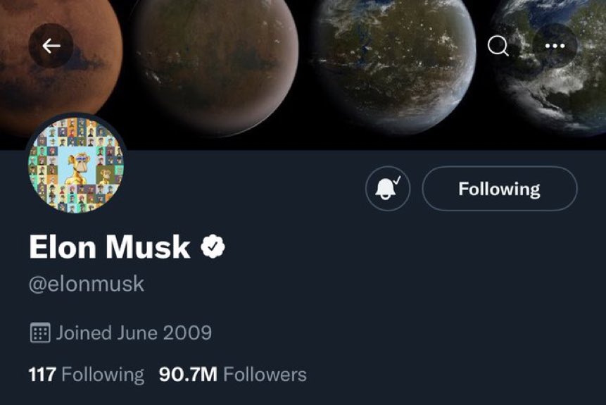 healthy_pockets's tweet photo. .@elonmusk ha cambiado su foto de perfil a un @BoredApeYC 👀

Y el suelo de la colección ha subido 10 #ETH 🔥🧨

#NFT https://t.co/8S5V84Kxn8