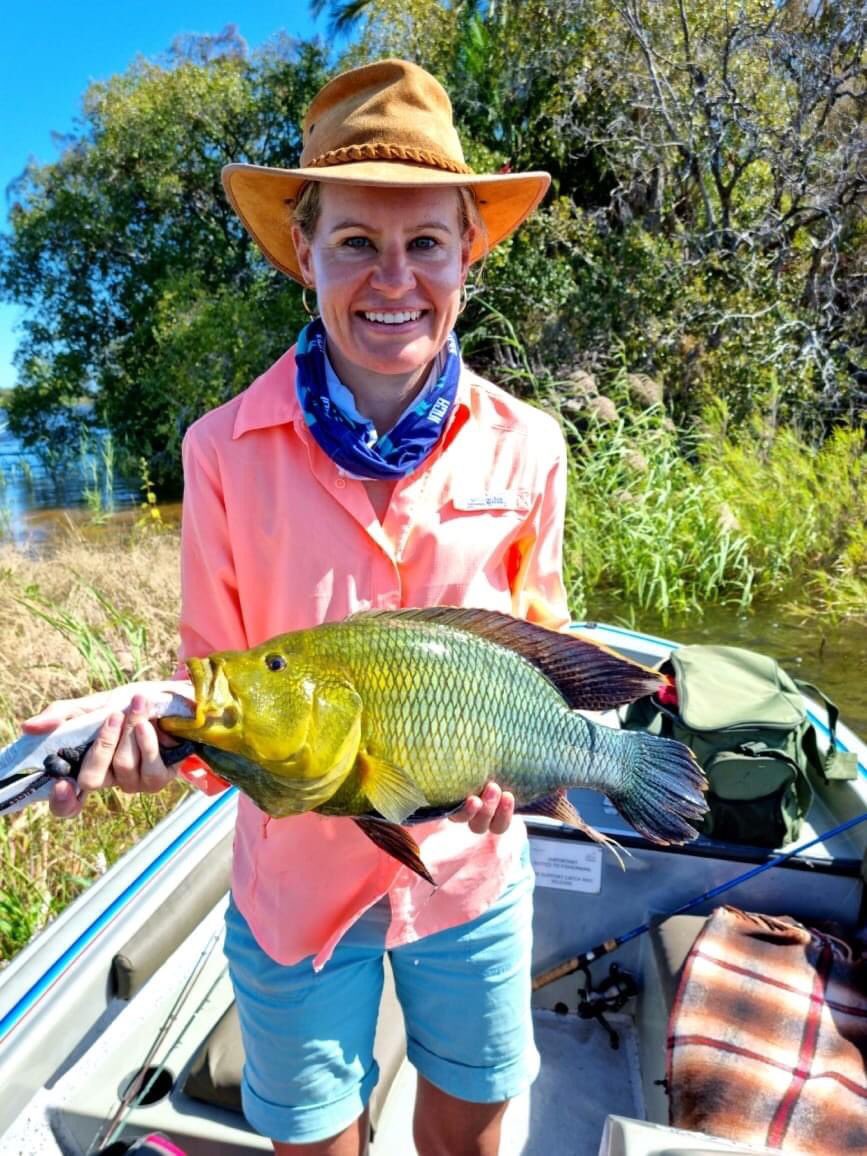 ZQCollection's tweet image. Our guest Elaine is all smiles because she managed to catch a beautiful 2.5 kg nembwe! These piscivorous predators prefer cooler water temperatures of the winter months &amp;amp; are known to be aggressive hunters. They come highly recommended by seasoned anglers. 🎣

#choberiver #africa