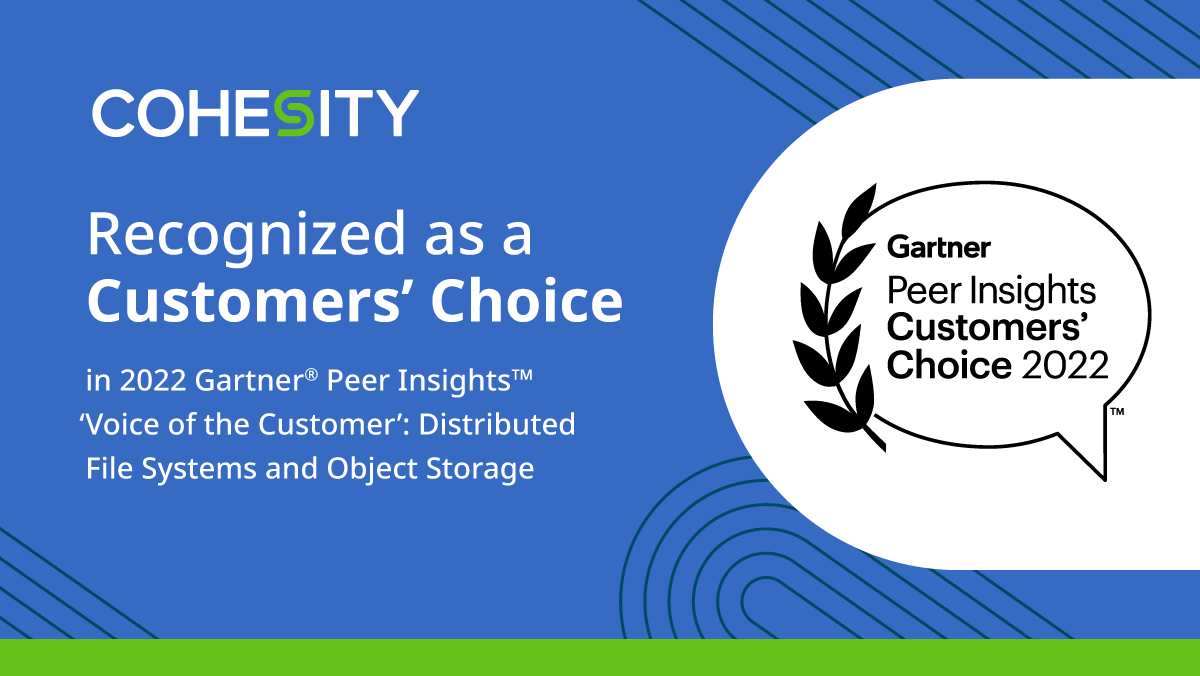 Cohesity's tweet photo. Download the @Gartner_Inc Peer Insights™ ‘Voice of the Customer’: Distributed File Systems and Object Storage report to learn why Cohesity has been named a Customers’ Choice for the second consecutive year. 

Get the report: https://t.co/BzT9Psg9EV https://t.co/2VfeGsZakG