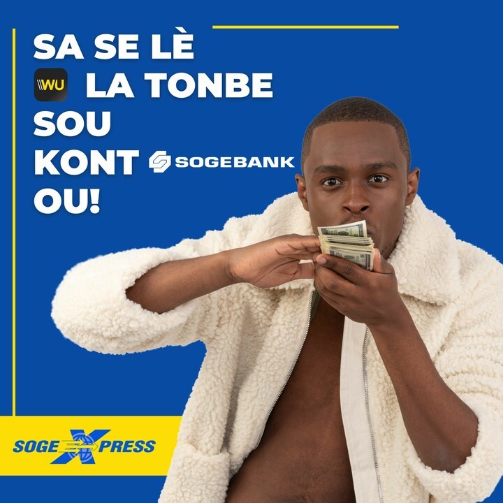 SogexpressHaiti's tweet photo. Resevwa transfè w dirèk sou kont bank ou en dola. Ak kont SOGEBANK li toujou pi fasil e pi rapid. Kob la rive an mwens ke 15 minit!
#Sogebank #WesternUnion #Haiti #Sogexpress https://t.co/KjG5zl0qgT