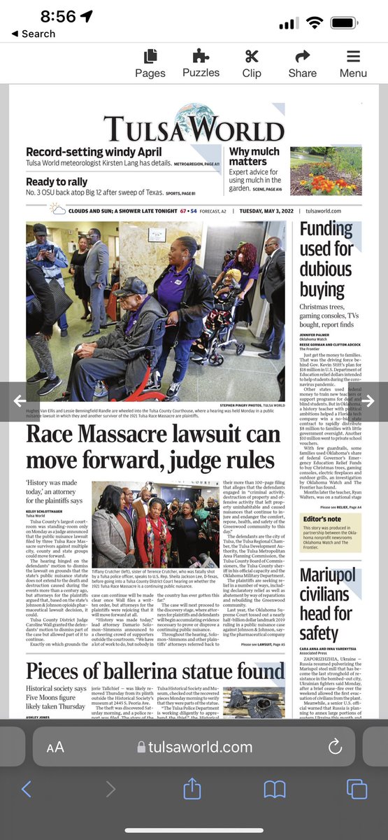 Thank you to <a href="/TheOklahoman_/">The Oklahoman</a> and <a href="/tulsaworld/">Tulsa World</a> for running our story A1