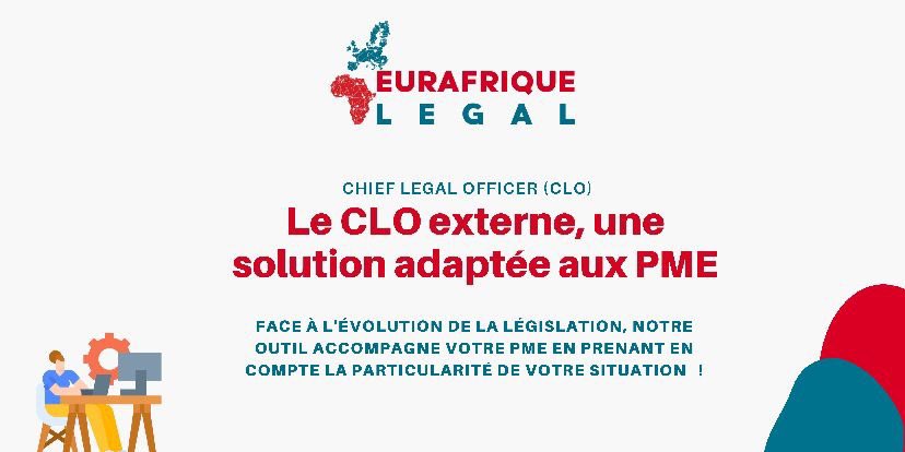 Eurafrique. Legal lance son offre CLO externe = PME 
Le CLO 🤔 = Chief Legal Officer externalisée = Contrateque, signature électronique, gestion de paiement, assistant juridique virtuel, et avec encore + de fonctionnalités 😉
➡️ Pour + d’informations : eurafrique.legal/le-clo-externe…