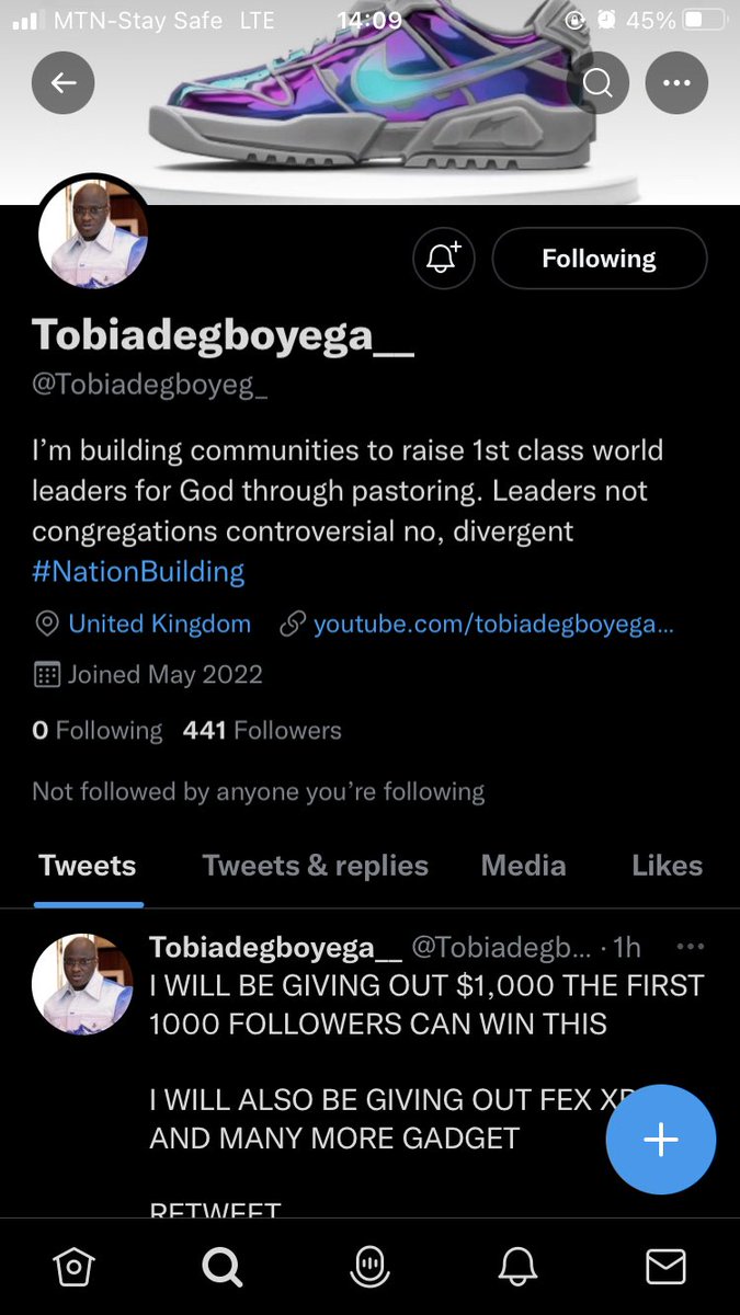 Samm_Akin's tweet photo. @Tobiadegboyeg_ Glad to be d 441 follower ✌🏿… welcome to Twitter https://t.co/BQDvAjrE6E