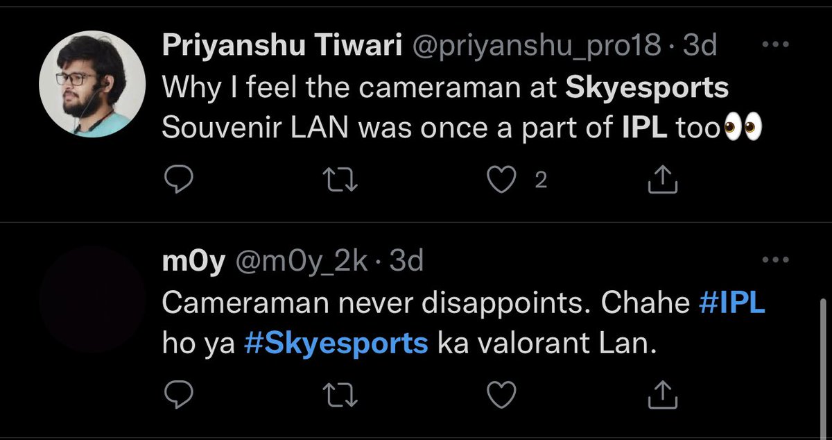 skyesportsintl's tweet photo. No brownie points for guessing it right. Our camera man for AMD Skyesports Souvenir who worked in IPL for 2 seasons π
#SCS With More Audiences. Canβt wait.
#LanisBack #LegacyBegins #Skyesports #Esports https://t.co/t1oIKXGiLU