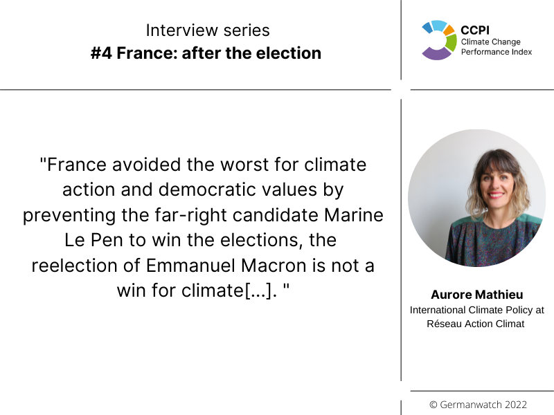 Germanwatch's tweet photo. In our latest #CCPI expert interview, @aurore_matheus explains why electing @EmmanuelMacron over @MLP_officiel was crucial, but far from a #ClimatePolicy victory for France. Read the full interview here: https://t.co/UW1hs4cG2B https://t.co/mkcpyhIEV0