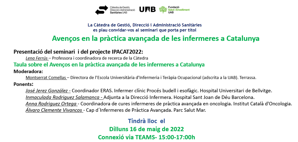 alvarocv131's tweet photo. 🚨🚨 Comunidad Enfermera 🚨🚨 Os esperamos online el próximo lunes 16/05, "Avenços en la Pràctica Avançada de les Infermeres a Catalunya"👉https://t.co/i1NgkrbR0U #AdvancedNursingPractice #BuildingCommunityOfPractice #SharingIsGrowingTogether https://t.co/rVKKeqUI7f