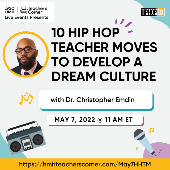zackoryk's tweet photo. I cannot wait for this online event! @HMHCO concludes #TeacherAppreciationWeek with a free webinar from @theteacherroom and Dr. Chris Emdin on Saturday, May 7 at 11 am. @firstnoellem

Register today: https://t.co/2P721Bay28

#STEM #STEAM #DreamCulture #HipHop #TAW https://t.co/GvSgV7wMff