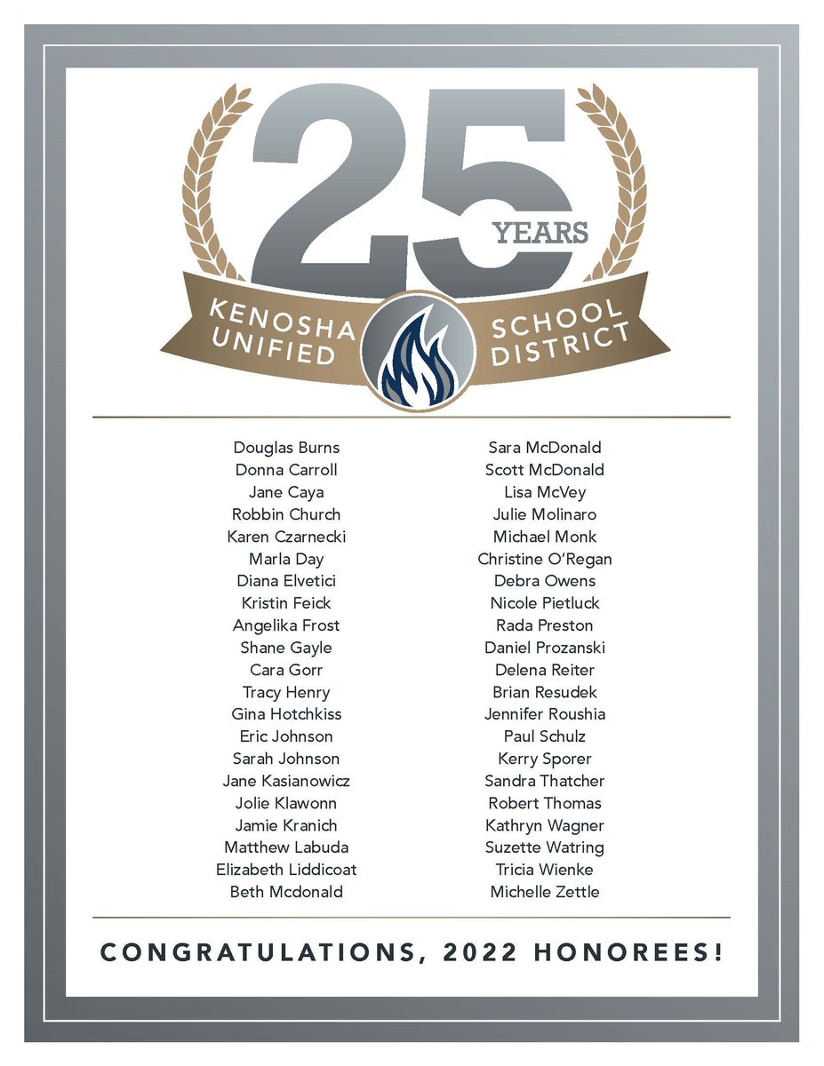 Congrats to all KUSD staff celebrating 25 years in the district and especially Reuther Central High School's Donna Carroll. We appreciate all that you do and are so lucky to have you!
#BulldogProud
#KUSDproud