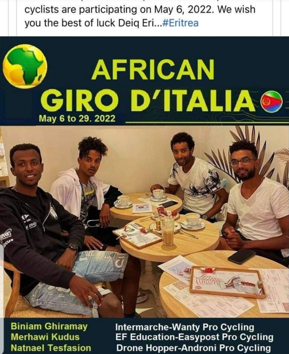WMihretaeb's tweet photo. ሕፍስ ዝበለ ሞራልን ምትብባዕን ንግበረሎም ጅሮ' ዲ-እታልያ ..ምስ ሰራሕቲ ቅያ ደቂ ኤሪ እዞም #ታሪኽ ኣብ #ምስራሕ ጥራሕ ዘለዉ ጀጋኑ ደቒ ኤርትራ ኣብ'ዚ ዓቢ #ውድድር #ብደረጃ #ዓለም ቐዳማይን ዝዓበየ መምዘኒ ዘለዎ ይሳተፍዊ ብምህላዎም ....
#Eritrea https://t.co/v181VDsPUB