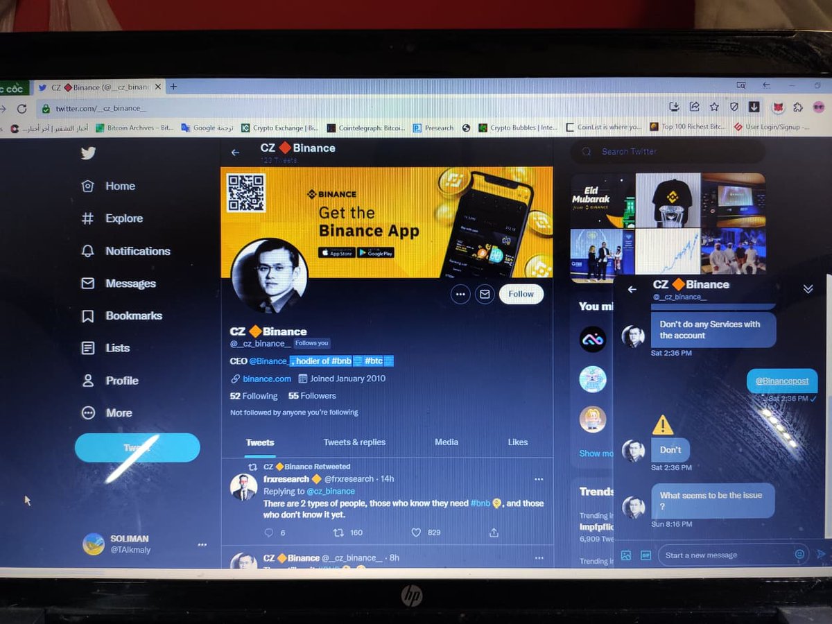 TAlkmaly's tweet photo. The accounts stole all my wallet. I made a mistake,but Banias also bears a large part.Binance should have written in the profile or tweet confirming that he does not respond to comments and support Binance,who does not have an account.Ask Binance to refund the value of the wallet https://t.co/96Sw5ZkJsB
