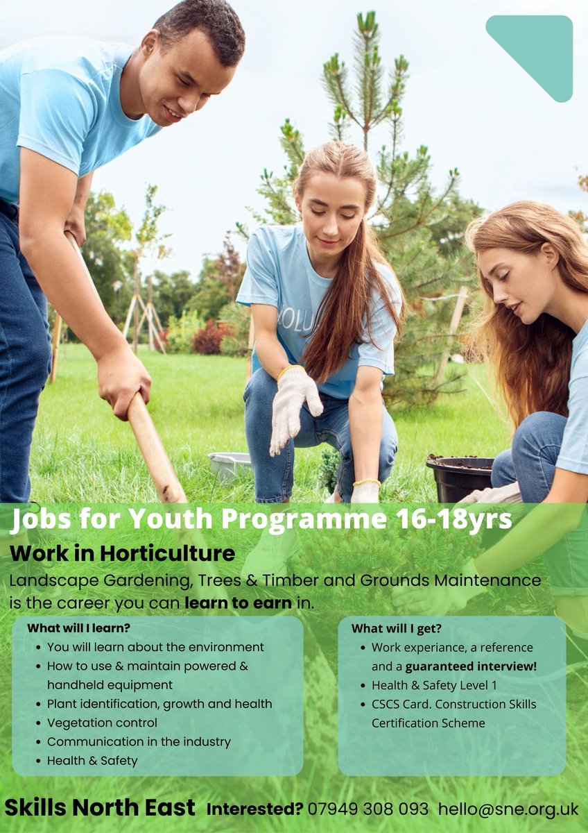 SkillsNELtd's tweet photo. 16-18 year olds, fancy working in #horticulture?
We have placements and jobs. 0191 250 4590.
#sunderland #washington #stocksfield #ovingham #ovington #bywell #hexham #stamfordham #heddononthewall #matfen
https://t.co/C2MfUisiyr
@JCPinDurhamTees @JCPinNTW @NlandGuidance https://t.co/BR8KfHm4Ko