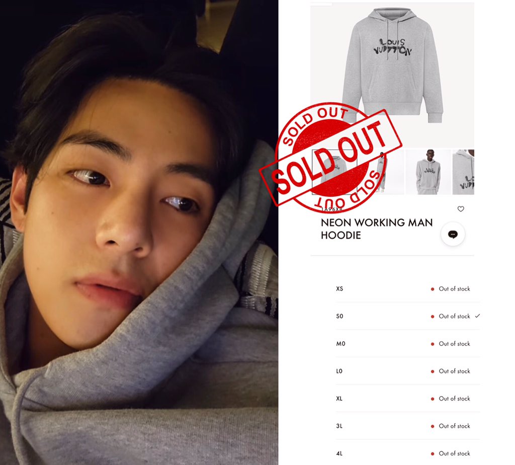 KTH Nepal on X: Louis Vuitton's 'Neon Working Man Hoodie' worn by Taehyung  in his recent Instagram stories is Out of Stock in South Korea, USA &  Canada stores. #BTSV #방탄소년단뷔 #뷔